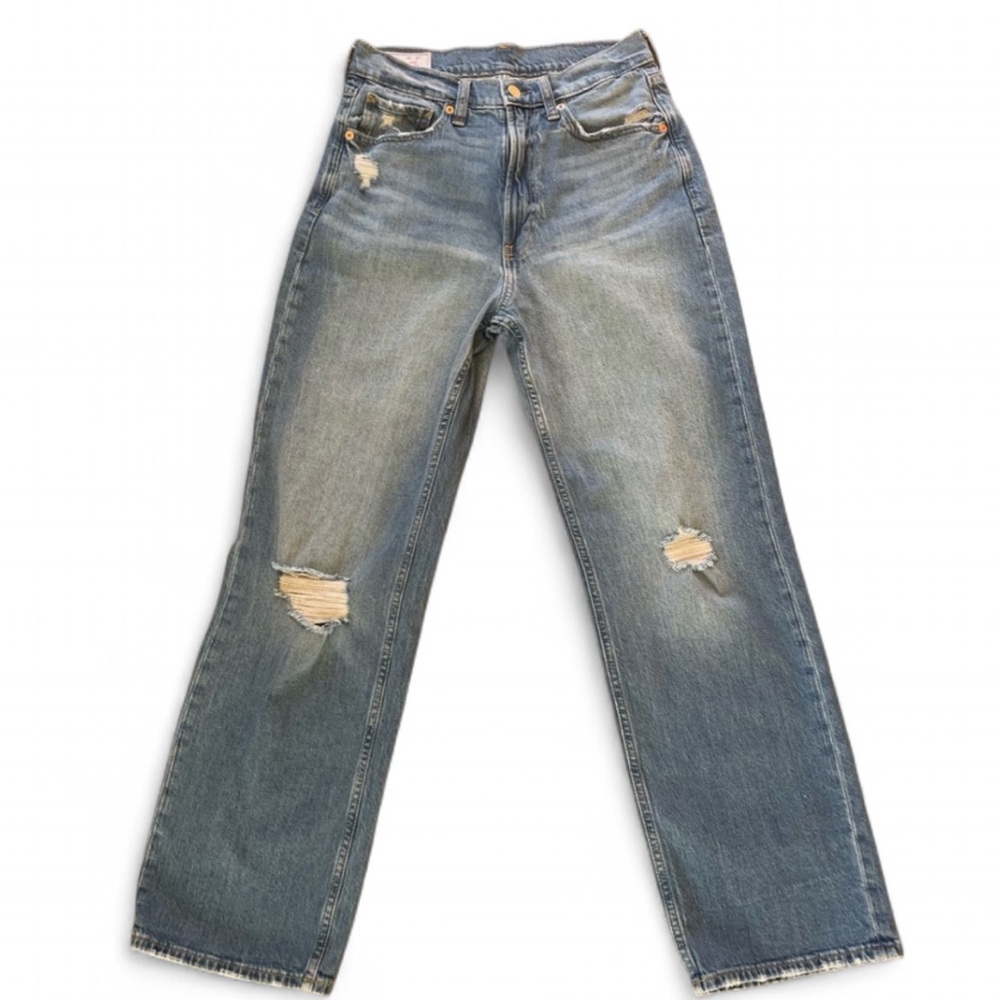 GAP Light Blue Distressed Straight Leg Jeans